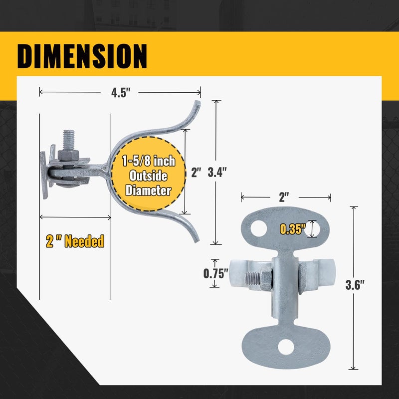 VIVIDA 1-5/8"" Wall Mount Latch, Chain Link Fence Gate Fork Latch for 1-5/8"" Gate Frame, Galvanized Steel, with Padlock Hole, Mounts to Wooden Fence Post or Wall, 2 PCS - Image 2